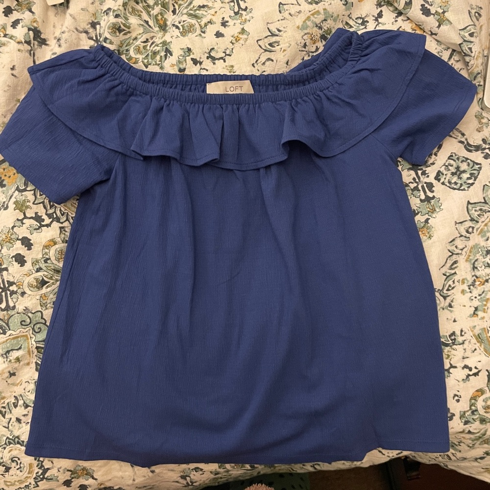 Blue Ann Taylor Loft off-shoulder ruffle top